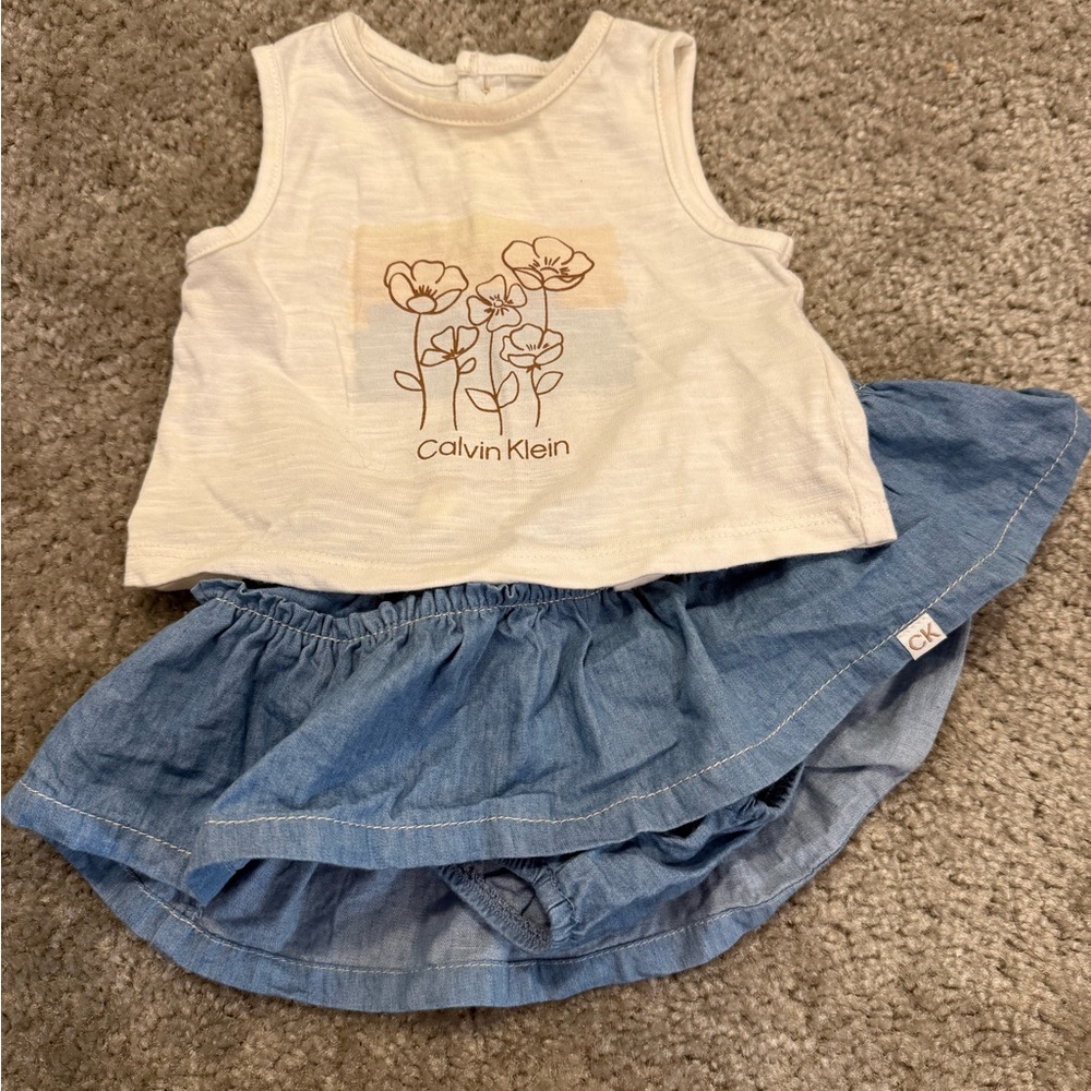 Calvin Klein Cream and Blue Baby Dress